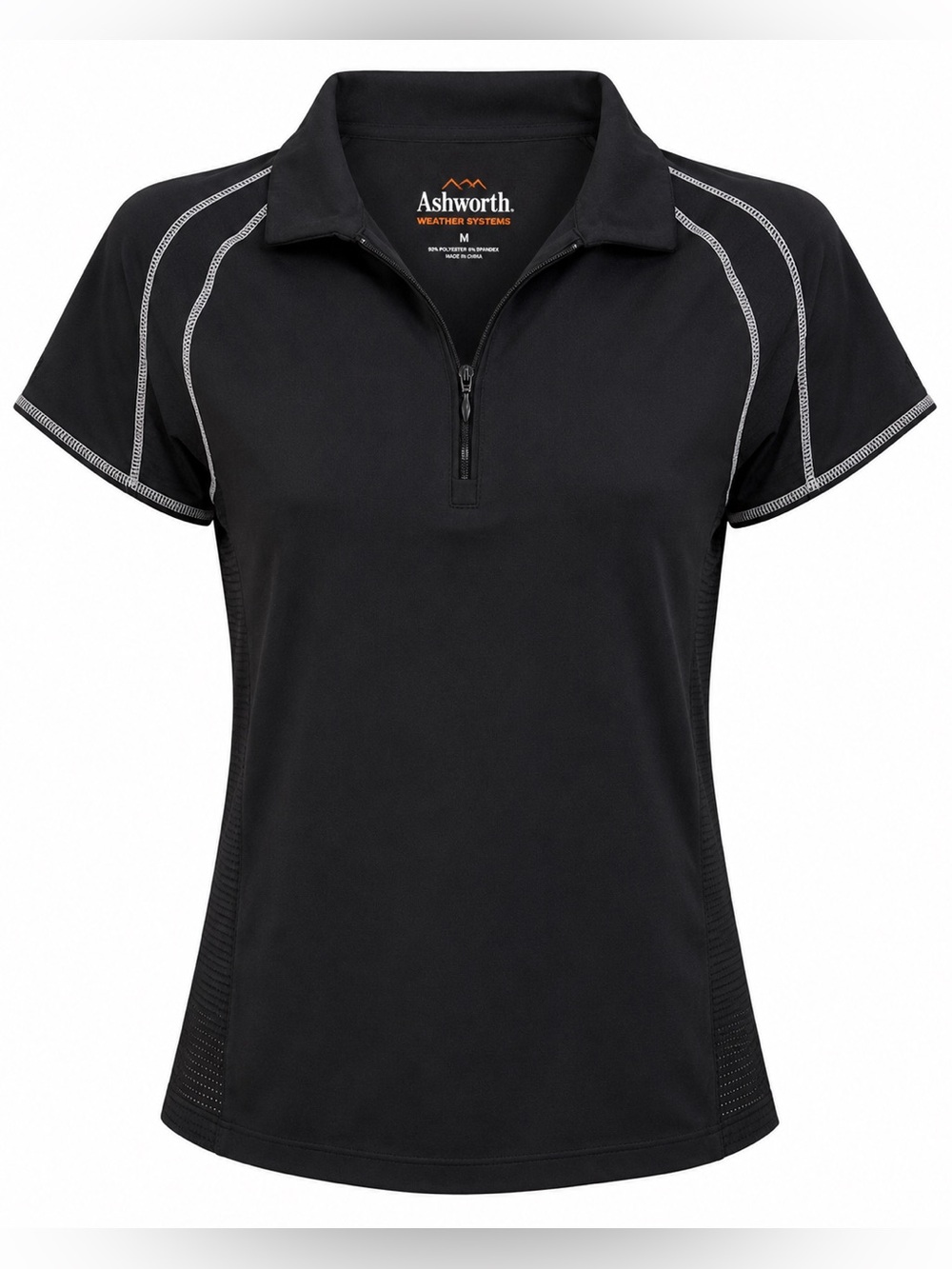 Ashworth Black Golf Polo Zip Athletic Top Medium